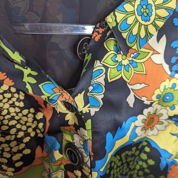 Vintage Y2K Single Dress Silk Floral Psychedelic Pattern Collared Tulip Sleeve - Picture 5 of 12